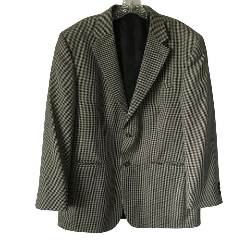 Stafford Suit Jacket 42R Blazer Sport Coat Men Hounds Tooth Black Charcoal Blue